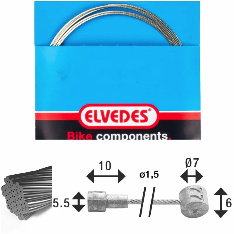 Velo Store - UK Brake cable 7x7 stainless steel wires ø1,5mm v-head ø5,5x10 and t-nipple Elvedes | Extra 10% off with Subscription, Postage £16.79 to UK Fedex.
