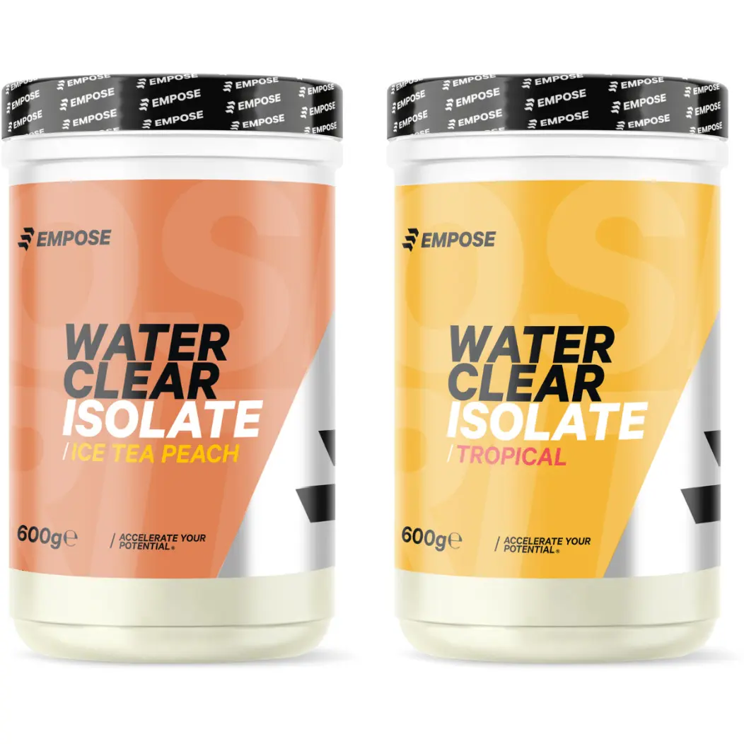 Eis-Tee Pfirsich und Tropical Proteinpulver Empose Water Clear Isolate