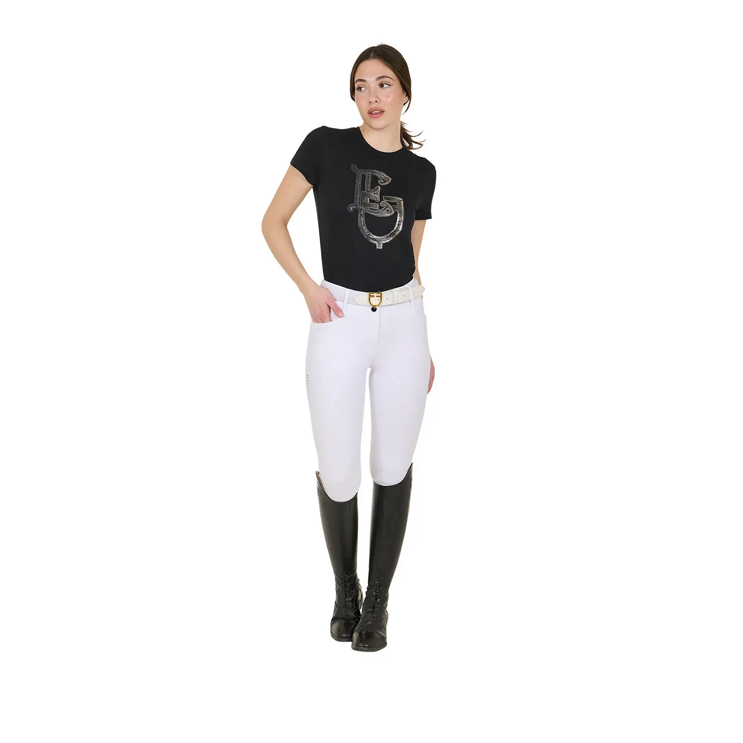 Comparer les prix de T-shirt en coton femme Equestro Lamina Monogram