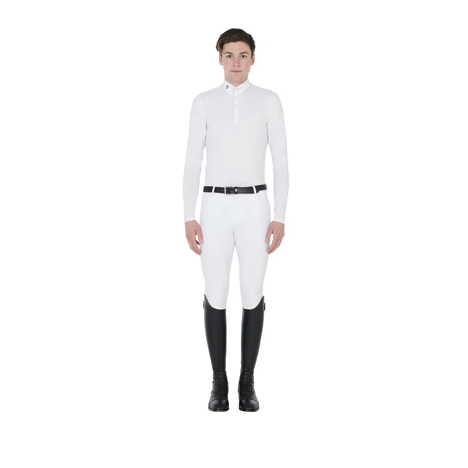 Equestro Men's Blanc Long Sleeve Riding Polo Shirt