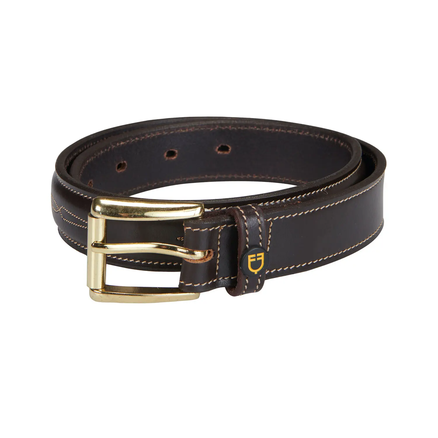 Equestro Marron Leather Belt With Embroidery