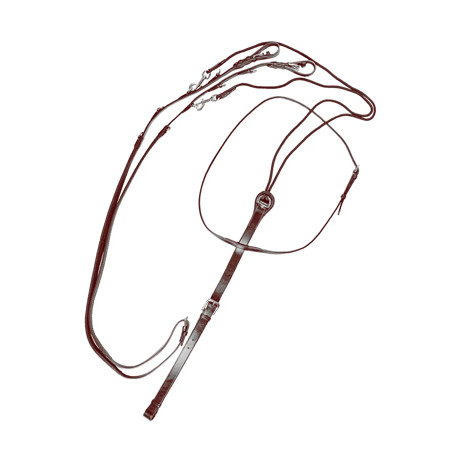 Equestro Marron Leather And Rubber Reins For Horse With Martingale