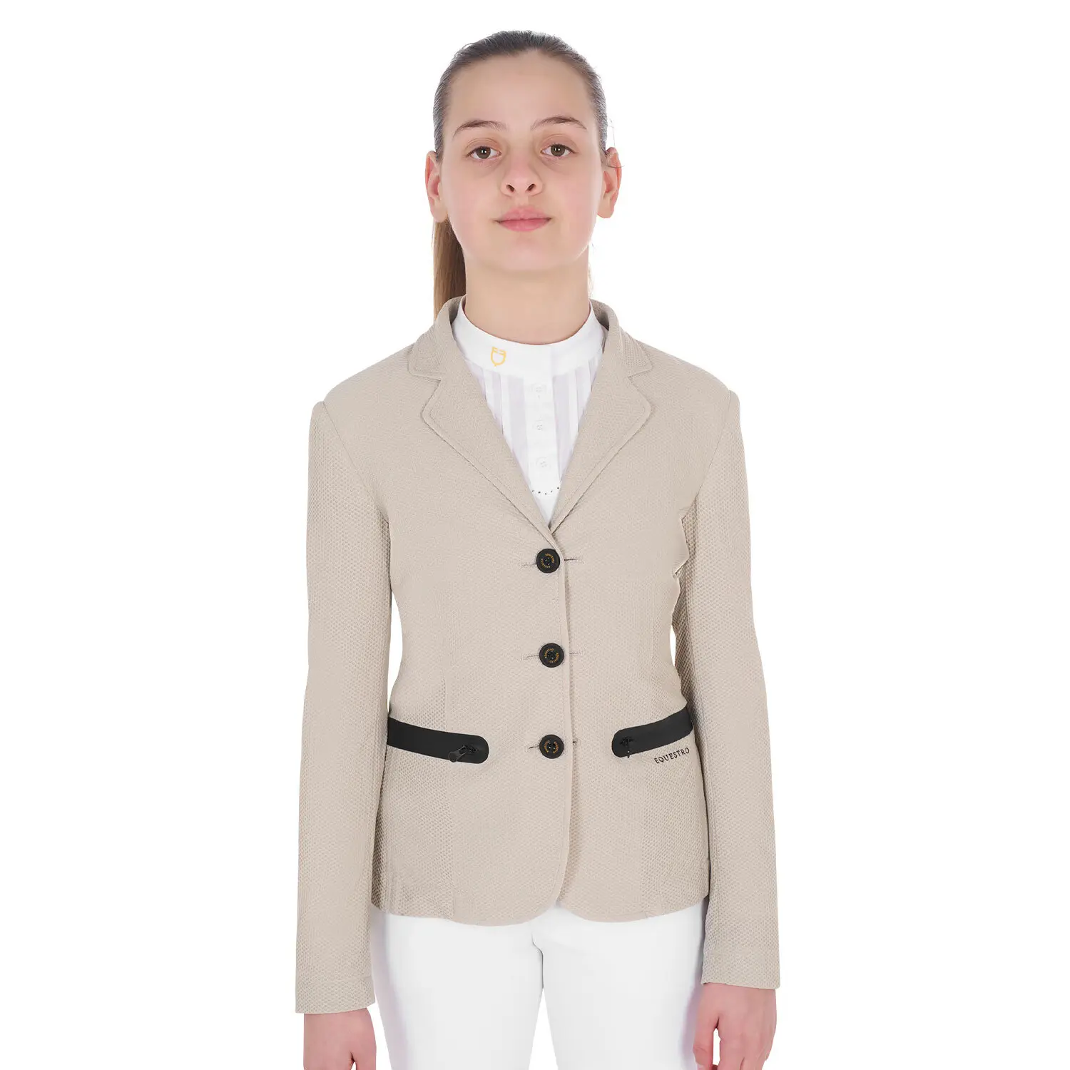 Veste équitation de concours trois boutons tissu perforé fille Equestro