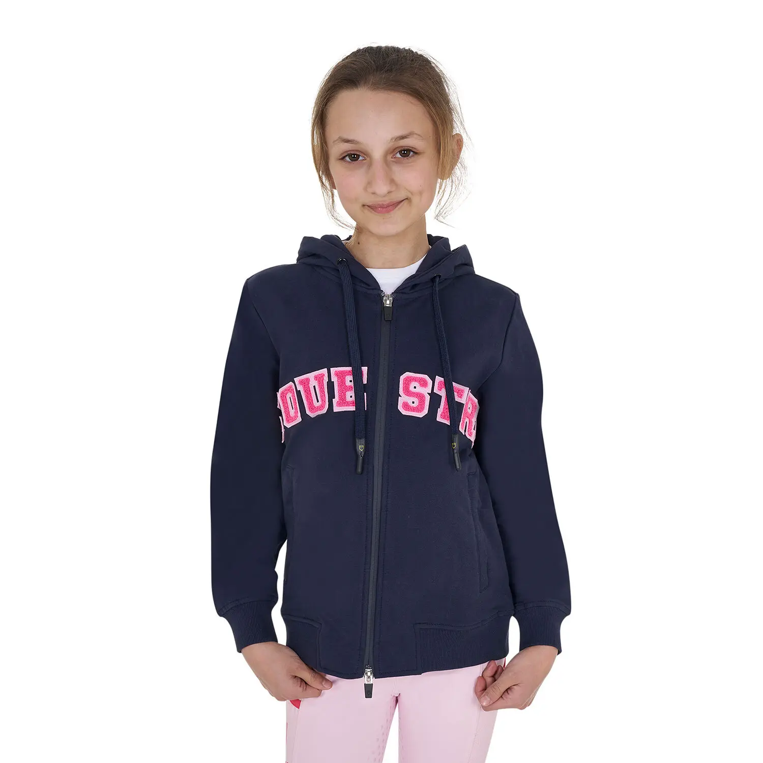 Equestro Unisex Bleu Hooded Sweatshirt With Zipper