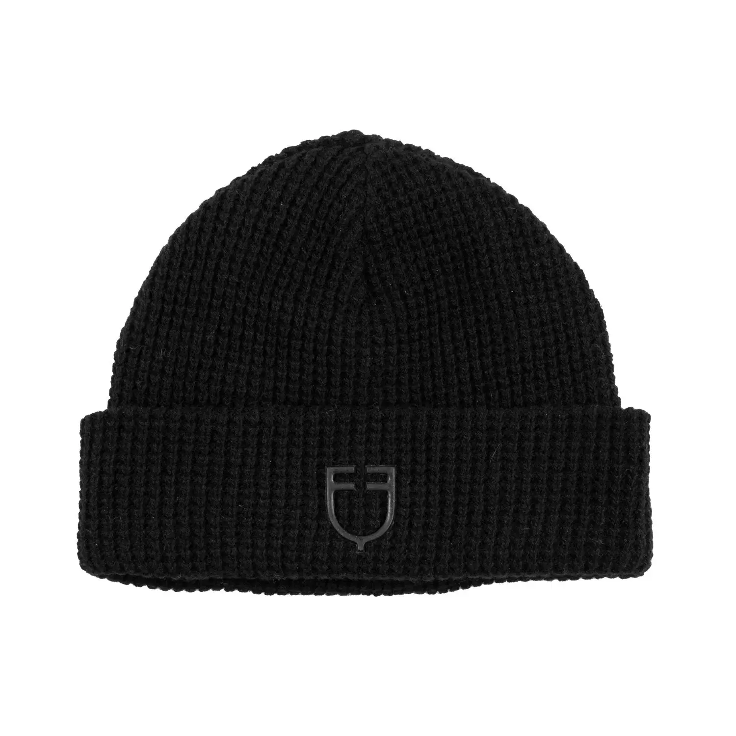 Equestro Unisex Noir Ribbed Wool Beanie With Logo