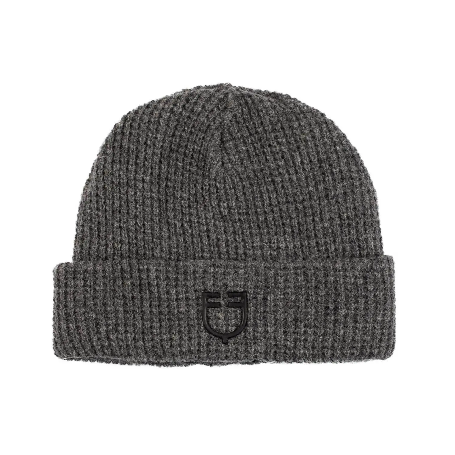 Equestro Unisex Gris Ribbed Wool Beanie With Logo