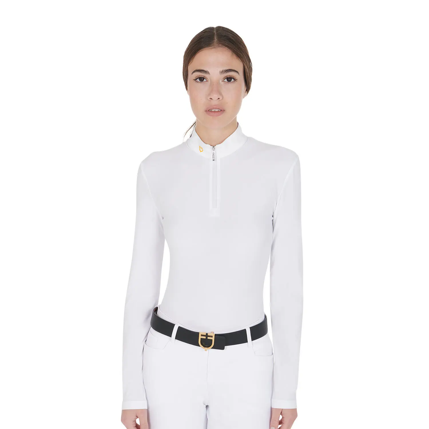 Equestro Women's Blanc Technical Long-Sleeve Riding Polo For