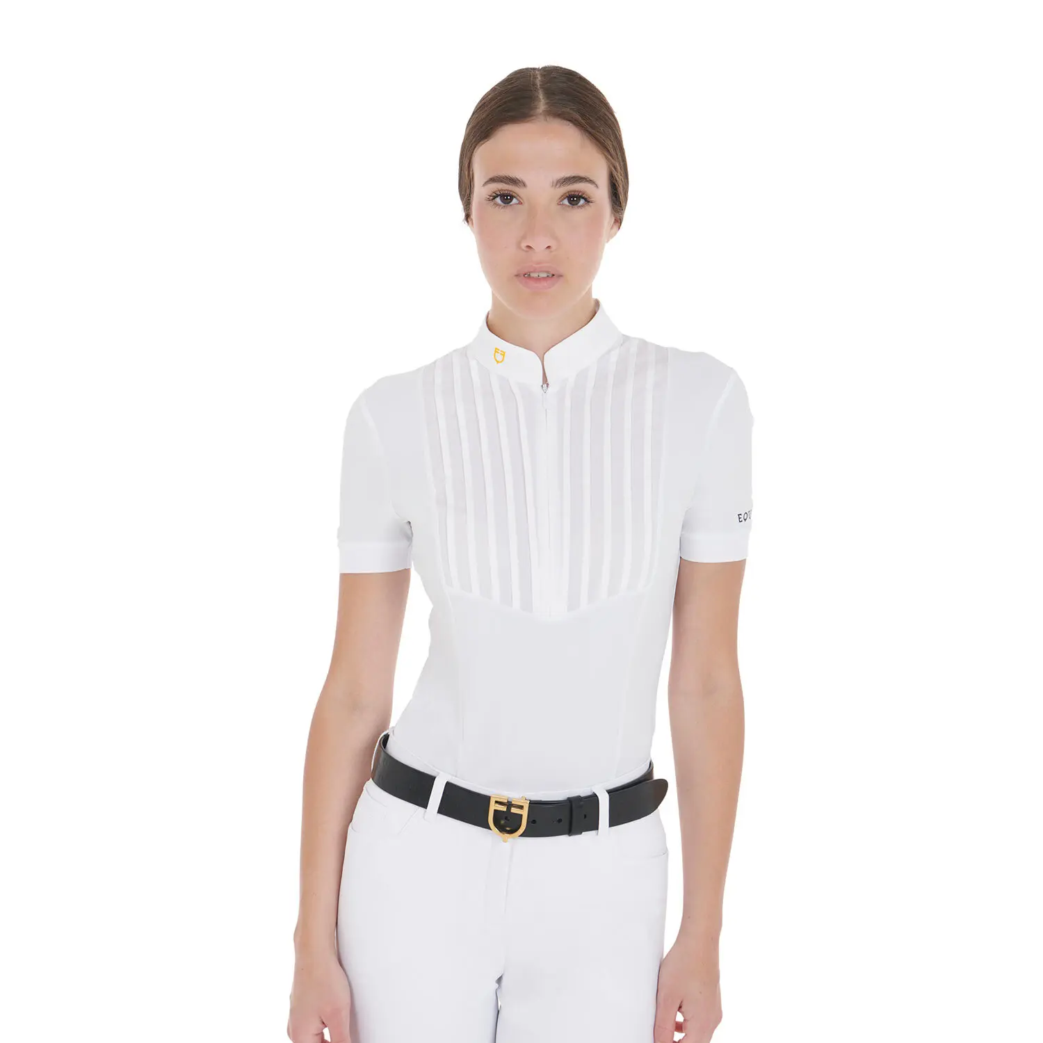 Equestro Women's Blanc Cotton Riding Polo