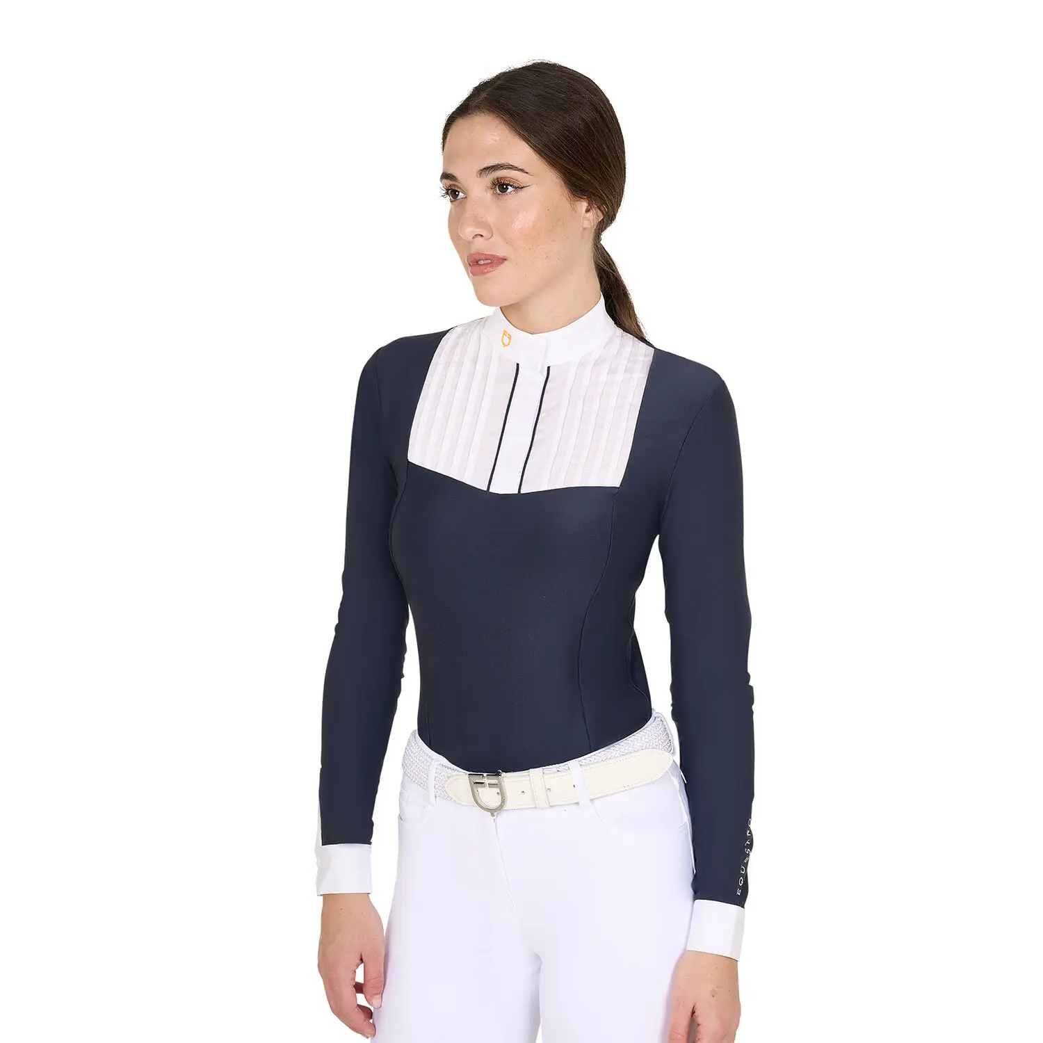 Polo de concours manches longues en coton plissé femme Equestro