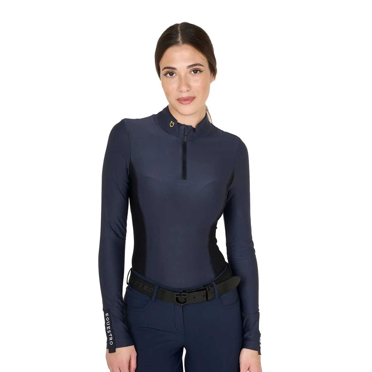 Equestro Women's Bleu Long Sleeve Training Riding Polo