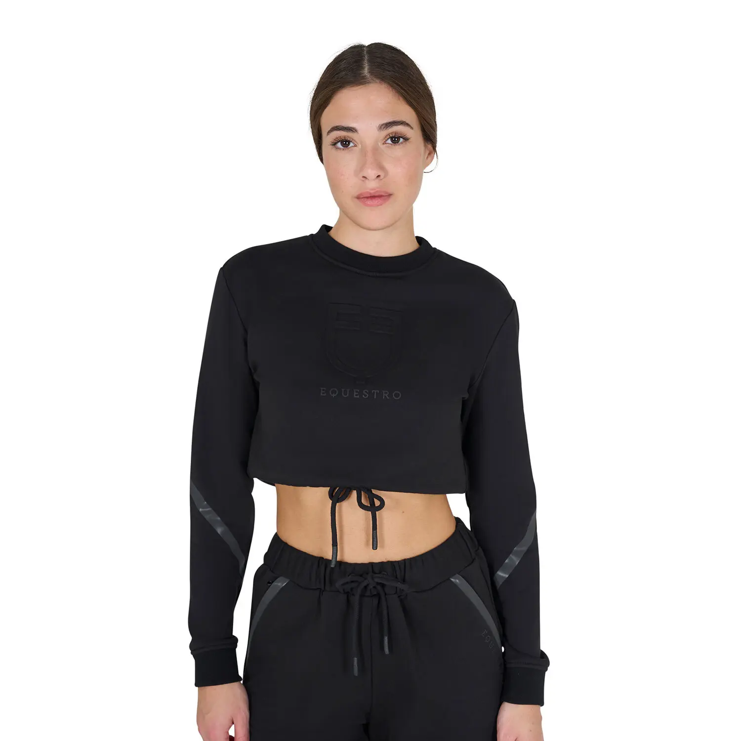 Equestro Women's Noir Round Neck Cropped Sweatshirt
