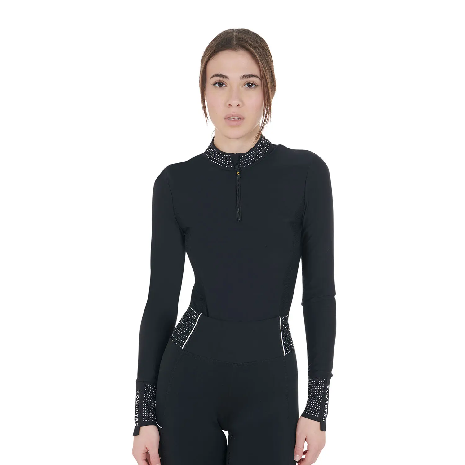 Equestro Women's Noir Long Sleeve Training Riding Polo