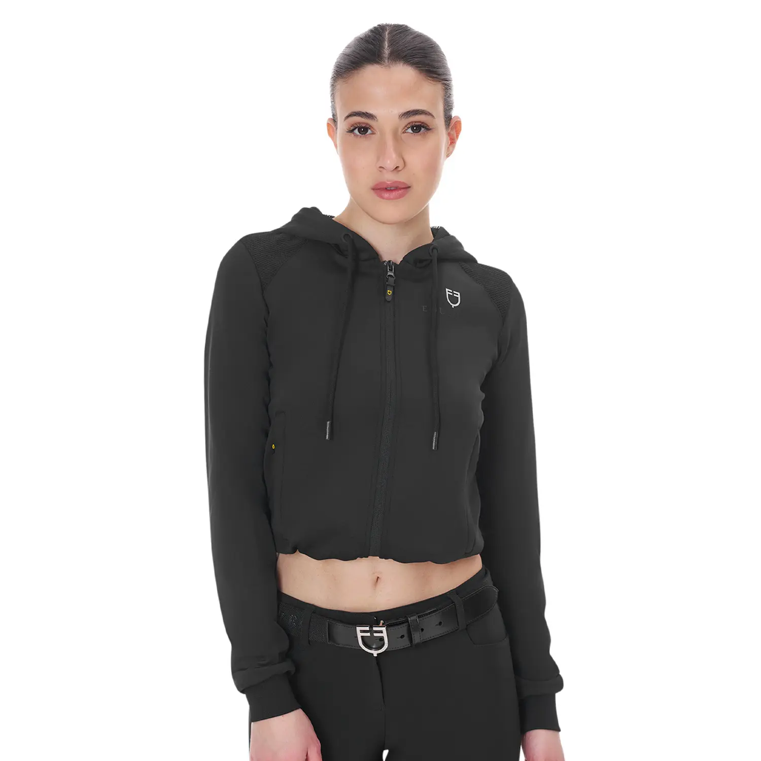 Sweatshirt à capuche court zippé femme Equestro