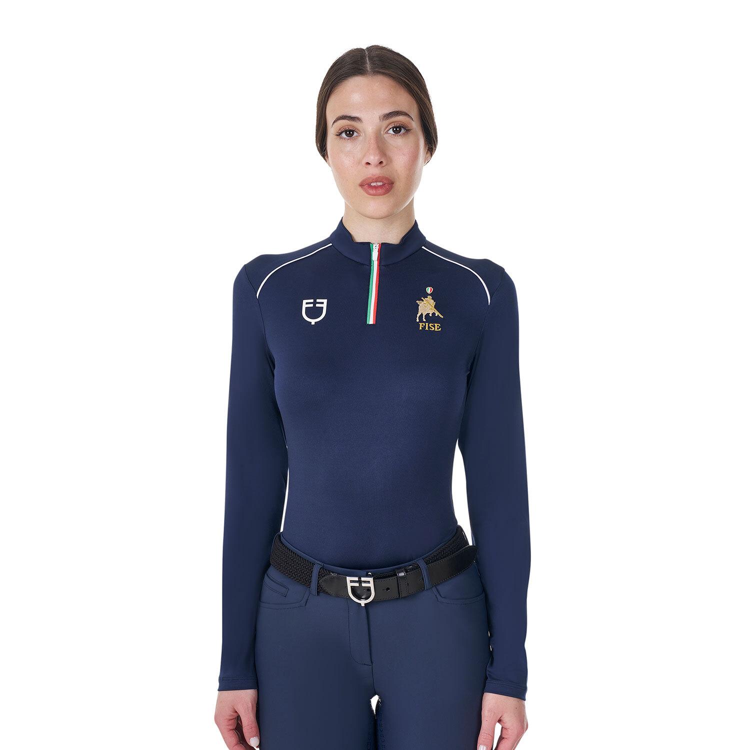 Polo da equitazione con zip maniche lunghe donna Equestro Technical Training