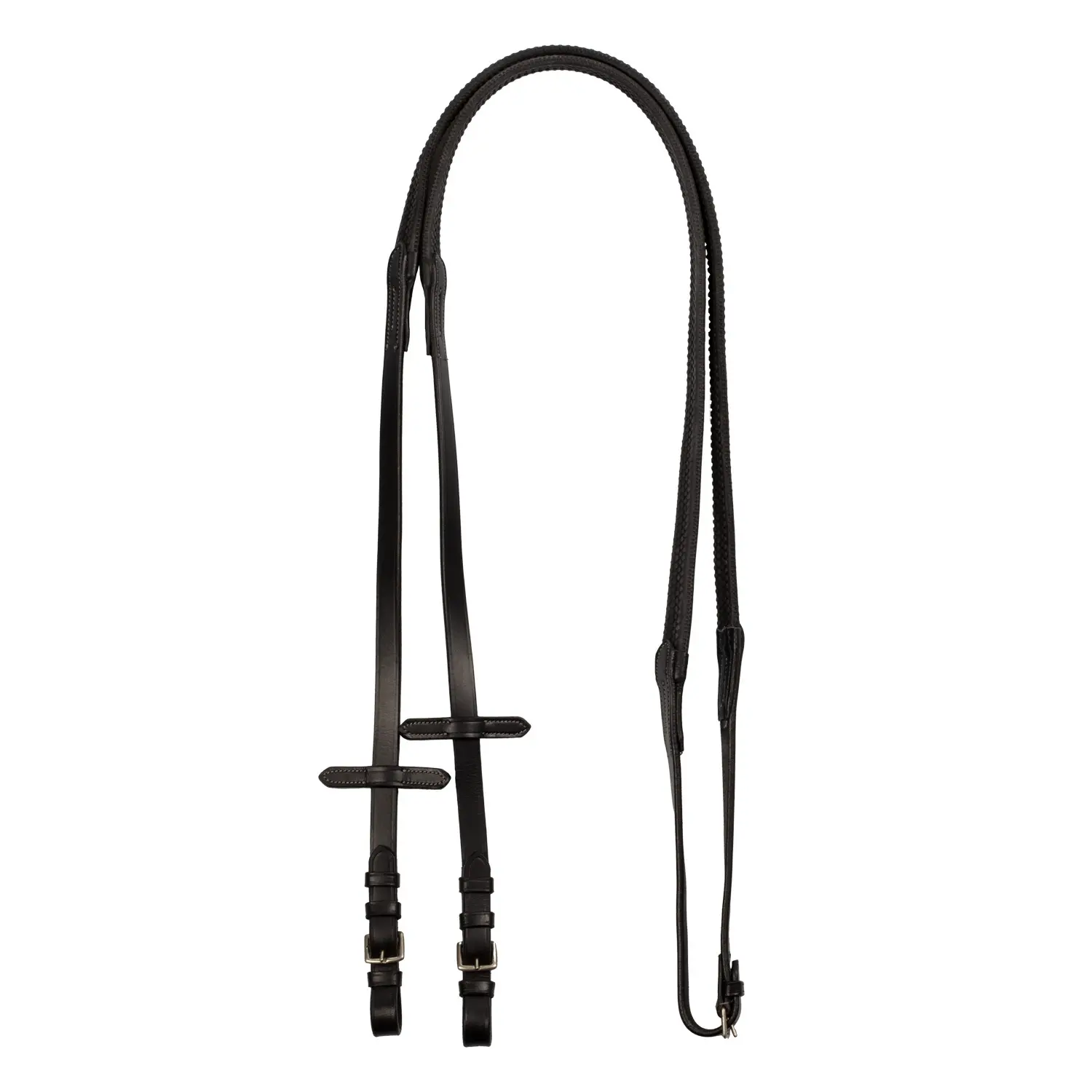 Equestro Noir Leather And Rubber Reins For Horse