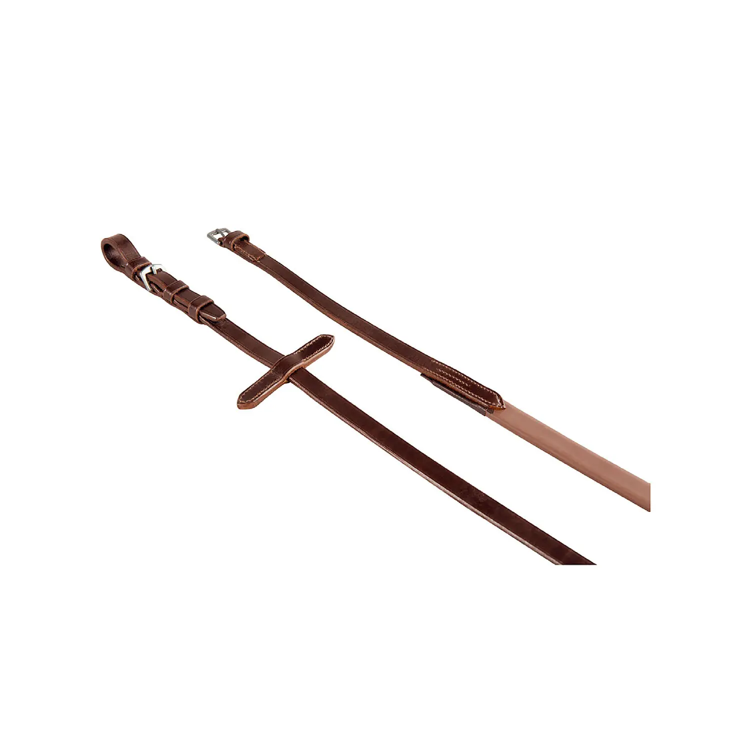 Equestro Marron Leather And Smooth Rubber Reins For Horse