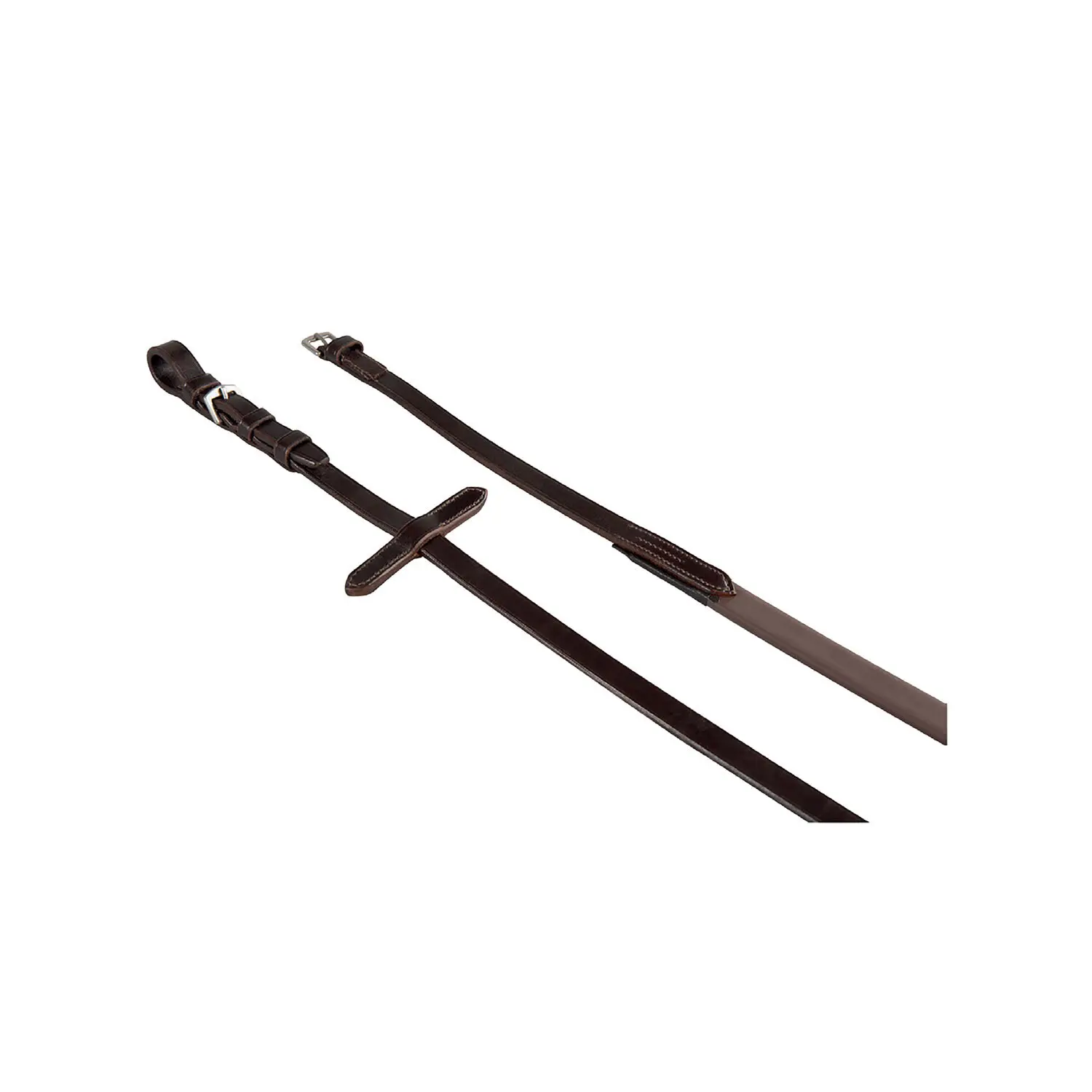Equestro Marron Leather And Smooth Rubber Reins For Horse