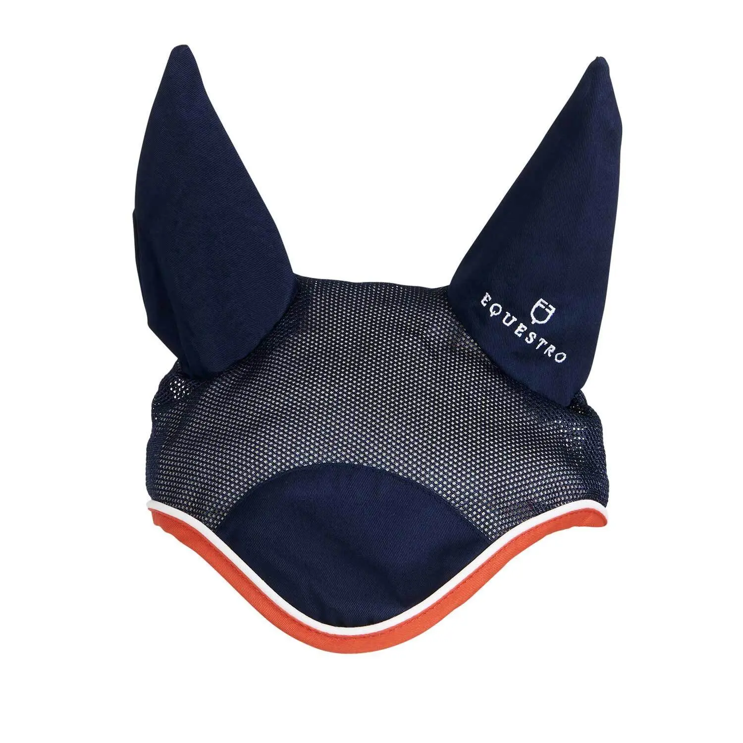 Equestro Bleu Fly Veil For Horse With White Trim