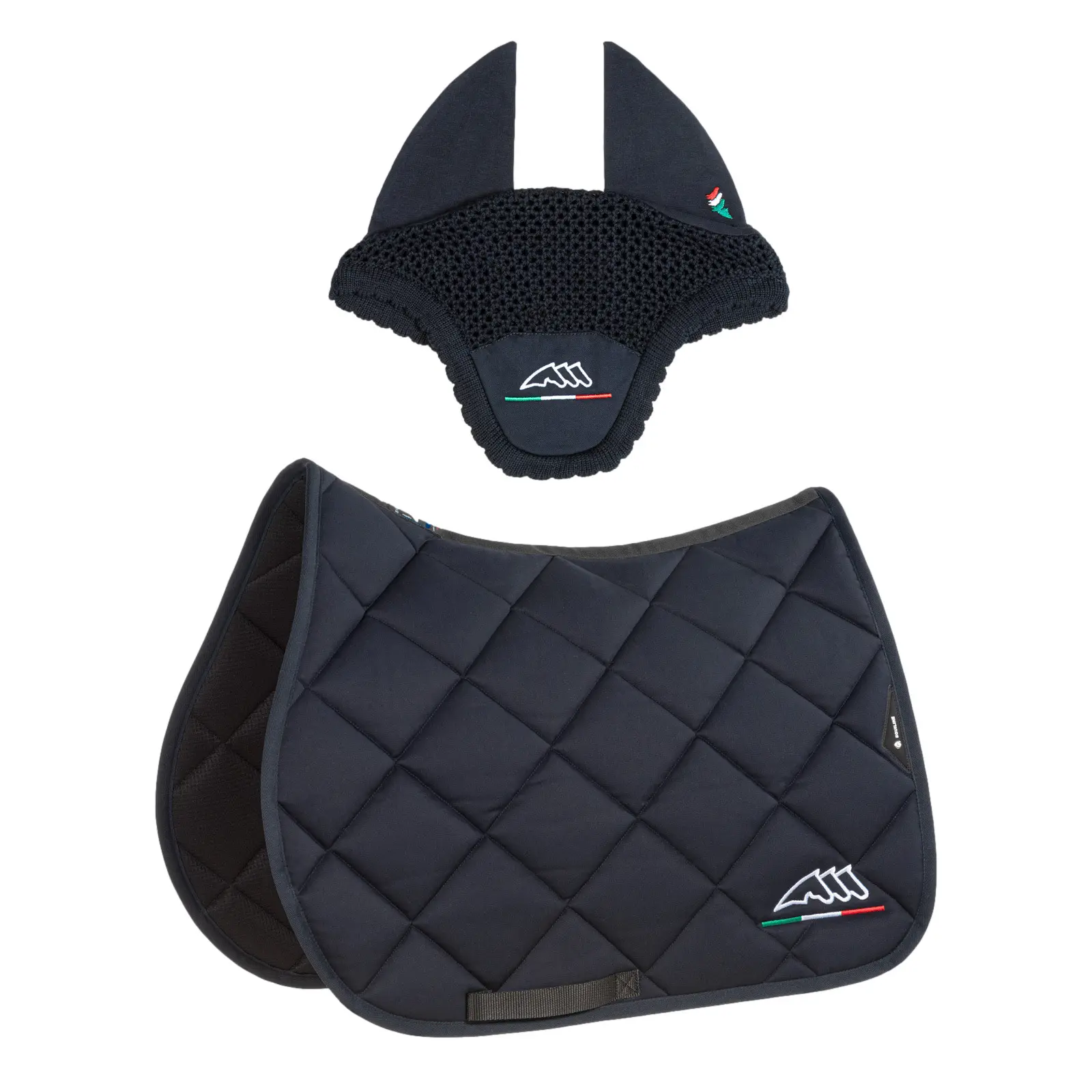Meilleurs prix pour Ensemble tapis de selle et bonnet avec logo tri-couleurs Equiline Rombo Logo