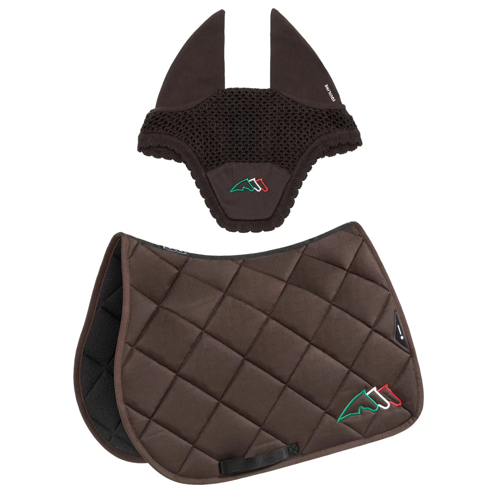Sattelset für Pferd und Fliegenhaube Equiline Eqtricolore