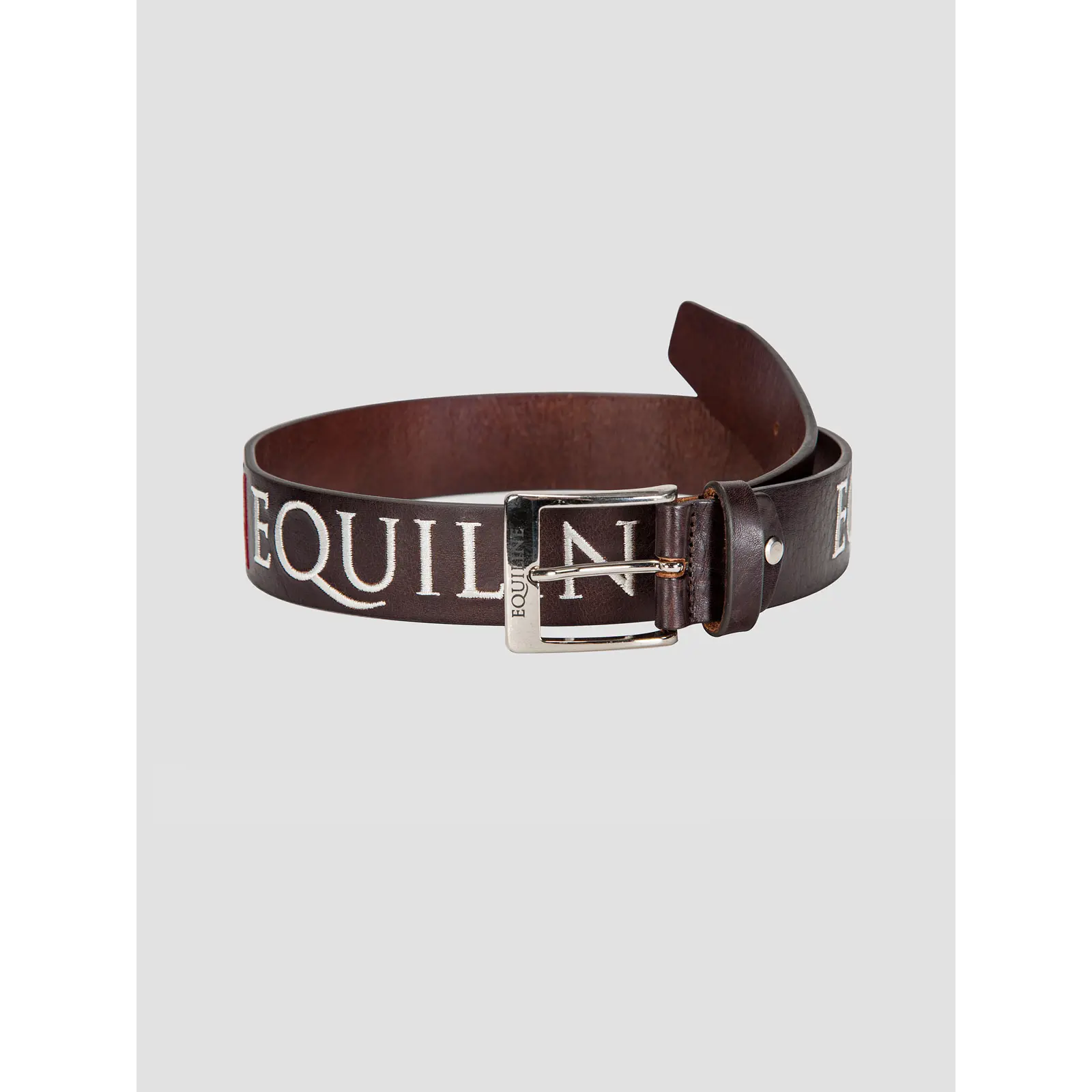 Equiline Unisex Marron Leather Belt With Embroidery