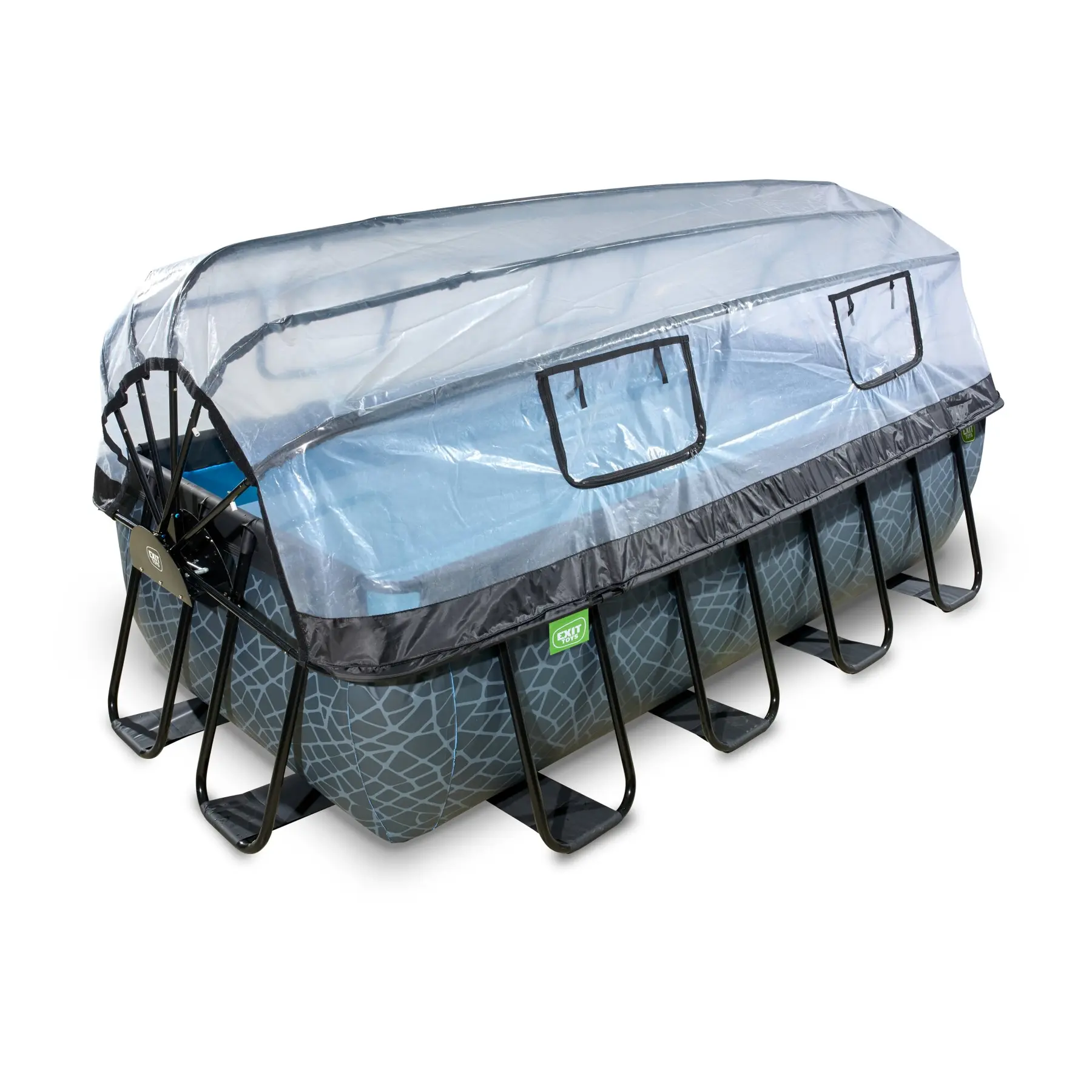 Piscine avec pompe filtrante à sable et dôme et pompe à chaleur enfant Exit Toys Stone 400 x 200 x 100 cm