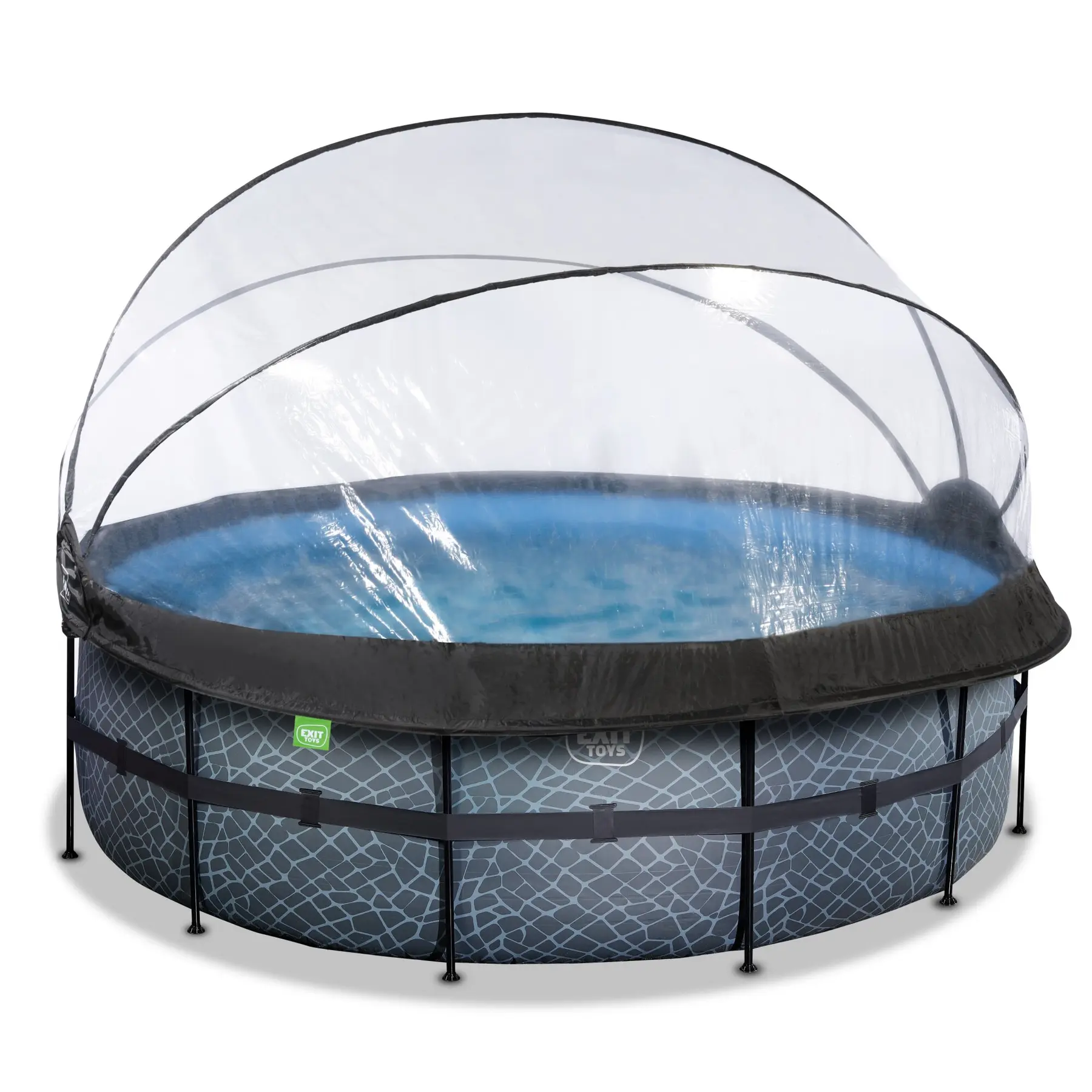 EXIT TOYS EXIT Piscine tubulaire ronde Stone pompe &agrave; filtre sable et chaleur 12V d&ocirc;me &oslash;4,27x1,22 m