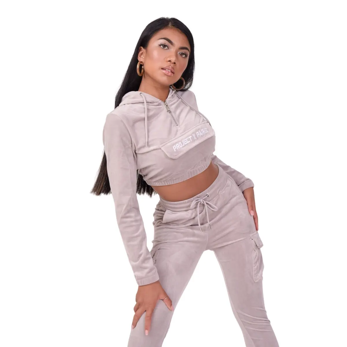 3665957095898 - Kurzer Kapuzenpullover aus Samt für Frauen Project X Paris