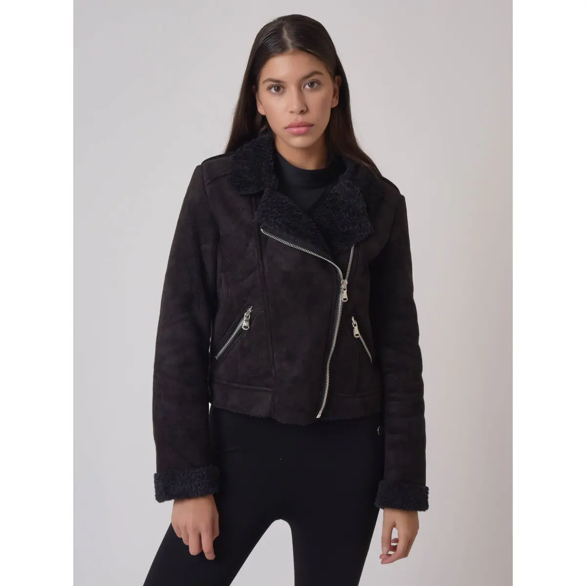 Giacca perfecto in pelle scamosciata con fodera in finta pelle di pecora Project X Paris