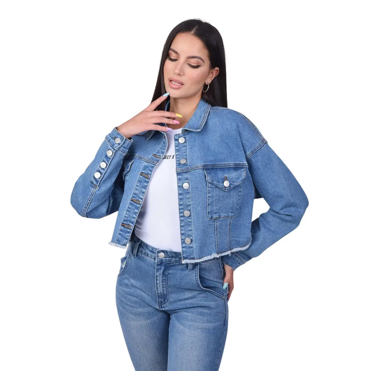 Giacca corta in denim basic da donna