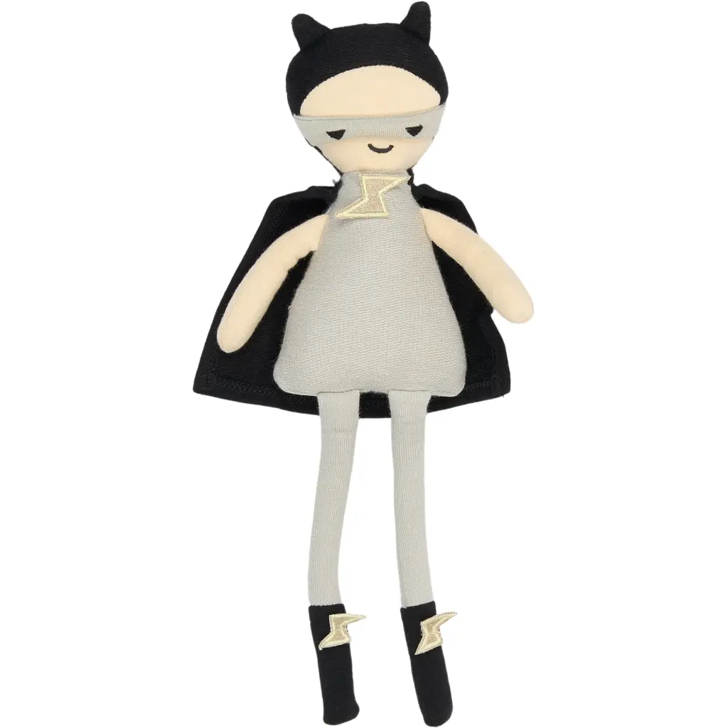 5713034203907 - Stoff-Puppe LITTLE SUPERHERO (28cm) in schwarz weiß