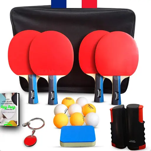 FAKAIS Raquette de tennis de table professionnelles + balles + filet r&eacute;tractable 