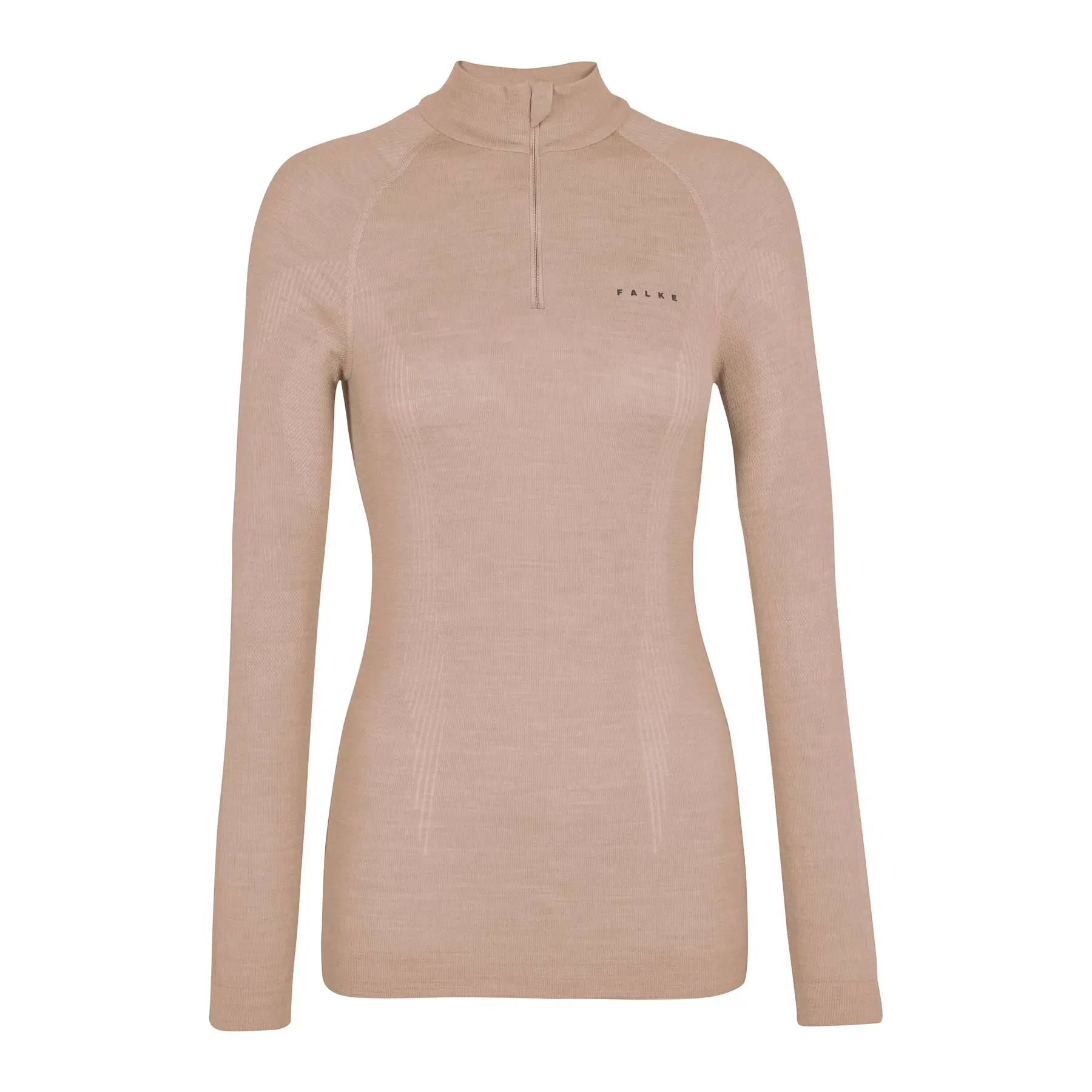 FALKE Wool-Tech Zip Neck sneldrogend wol functioneel functioneel shirt met lange mouwen dames beige - maat XS