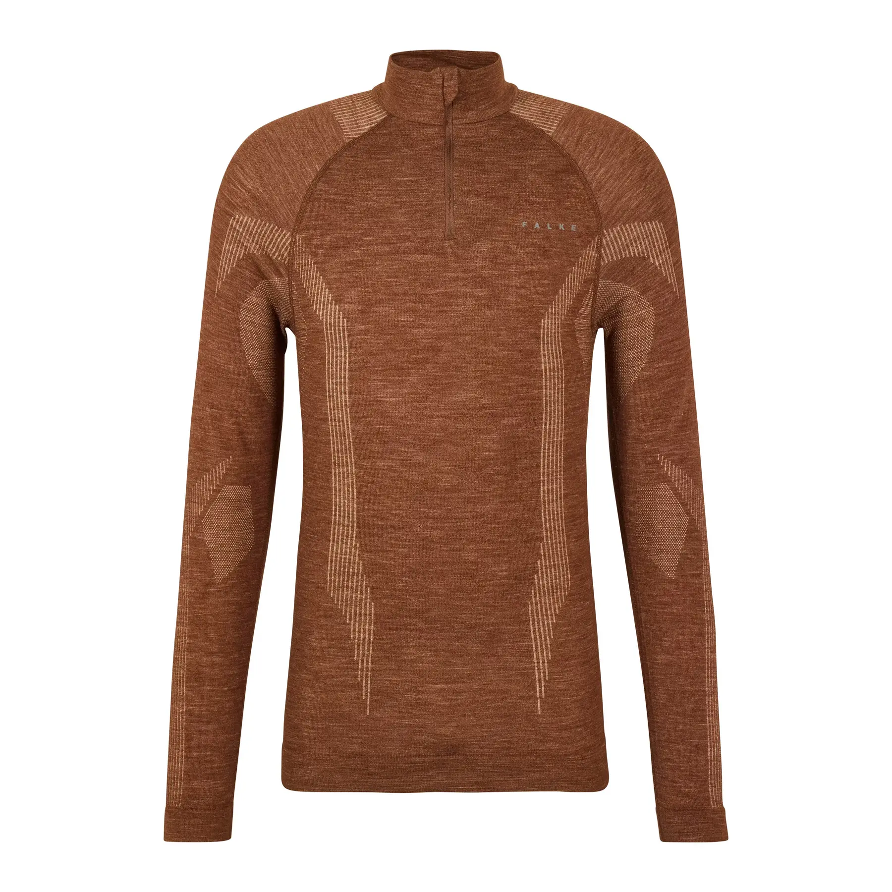 FALKE Wool-Tech Zip Neck sneldrogend wol functioneel functioneel shirt met lange mouwen heren bruin - maat S