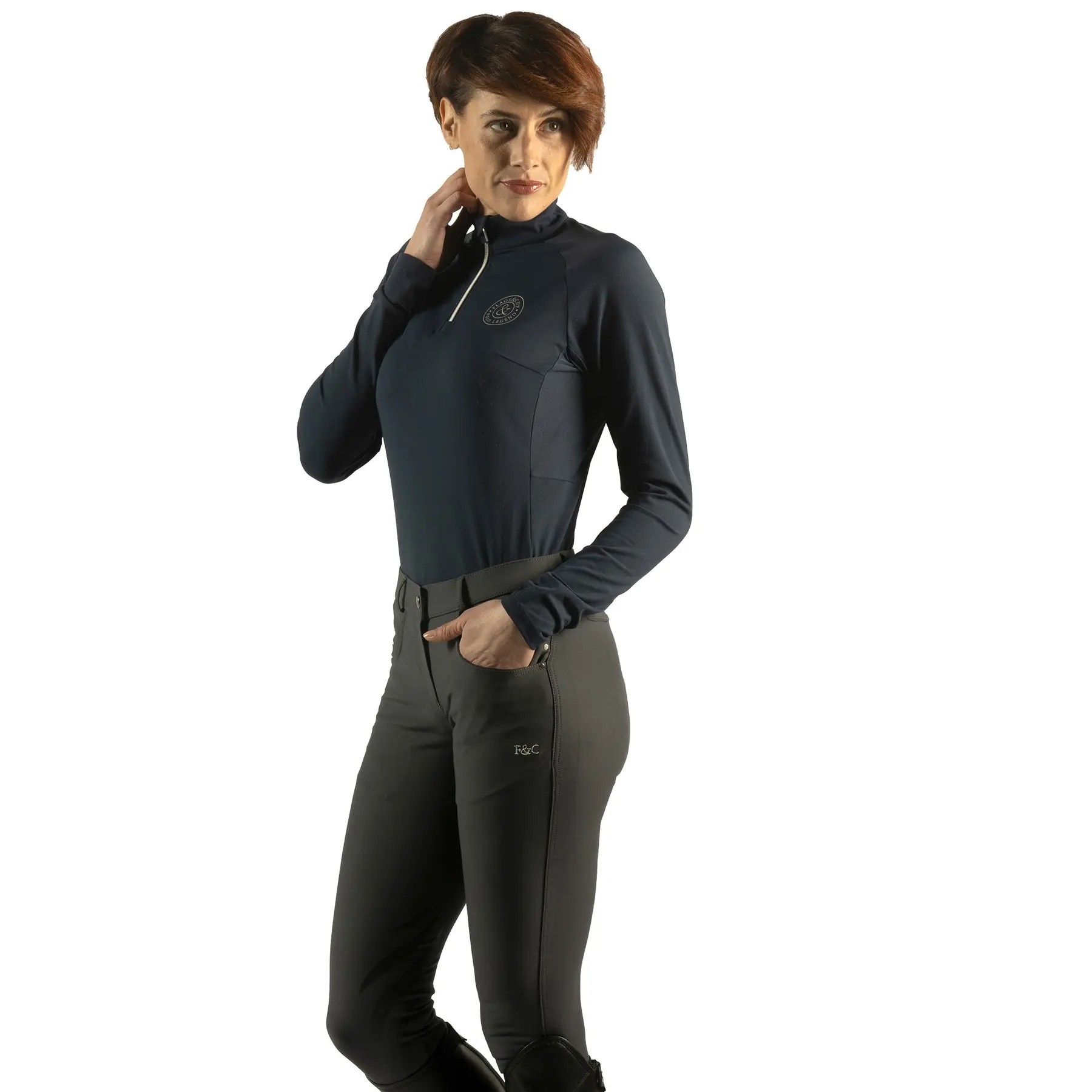 Flags&Cup Women's Gris Mid Grip Riding Pants Pampelone
