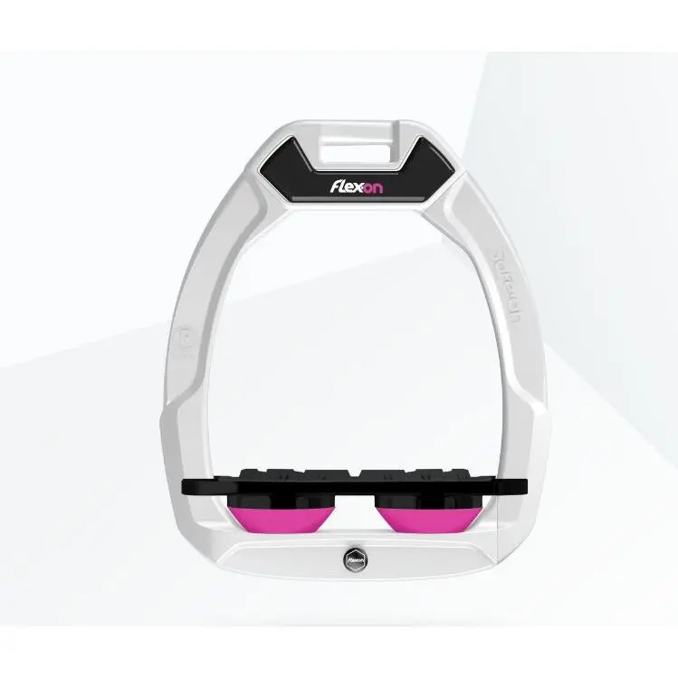Reit-Sicherheitssteigbügel Plat Grip Weiß/Schwarz/Rosa Flex-On Safe-On
