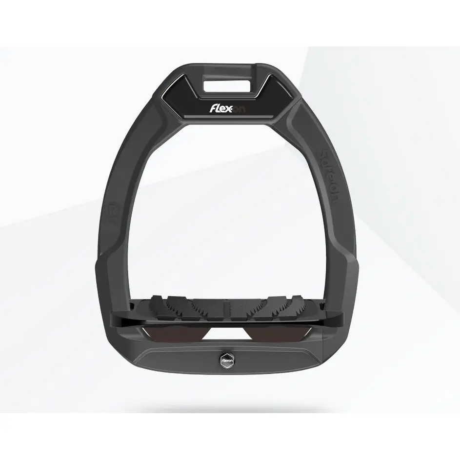 Sicherheitssteigbügel für Reiter mit neigbarem Grip in Anthrazit/Schwarz/Braun Flex-On Safe-On