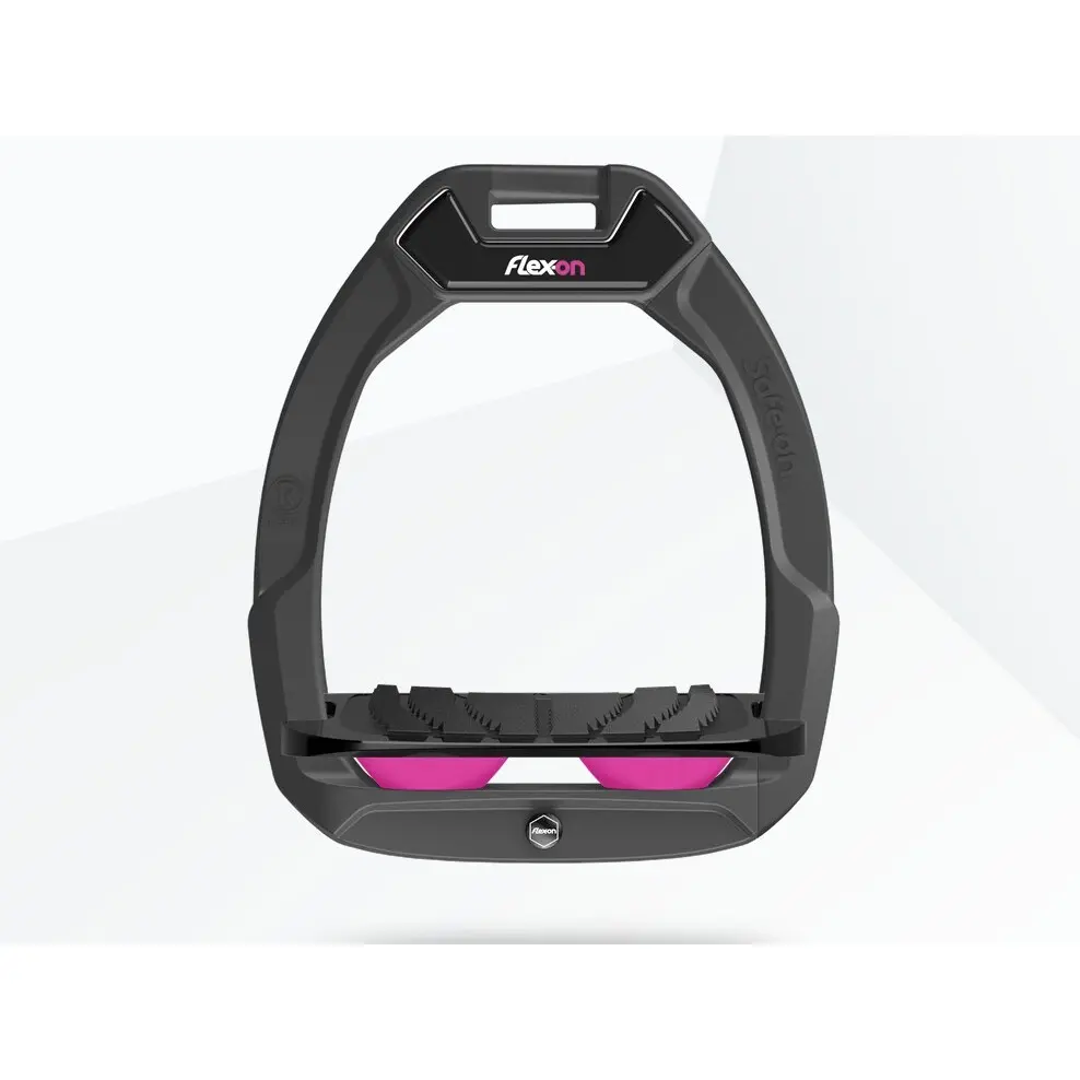 Sicherheitssteigbügel Reitkunststoff Schräg Grip Anthrazit/Schwarz/Rosa Flex-On Safe-On