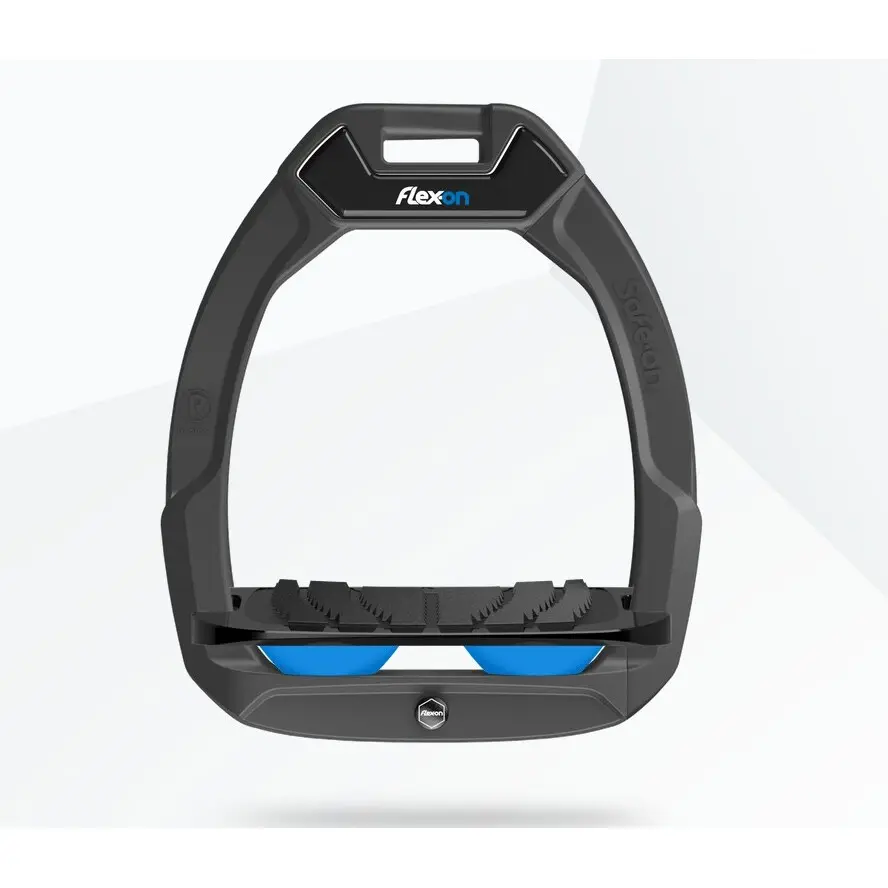 Sicherheitssteigbügel Reitergewerbe geneigter Grip Anthrazit/Schwarz/Blau Flex-On Safe-On