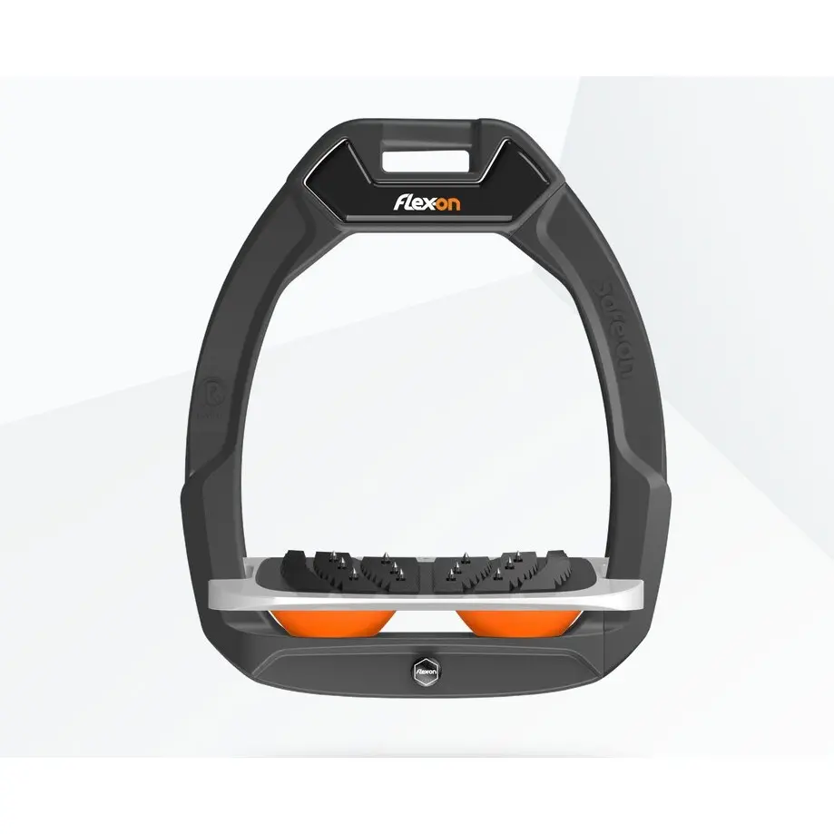 Sicherheitssteigbügel Reitkunststoff Neigung Ultra Grip Anthrazit/Grau/Orange Flex-On Safe-On