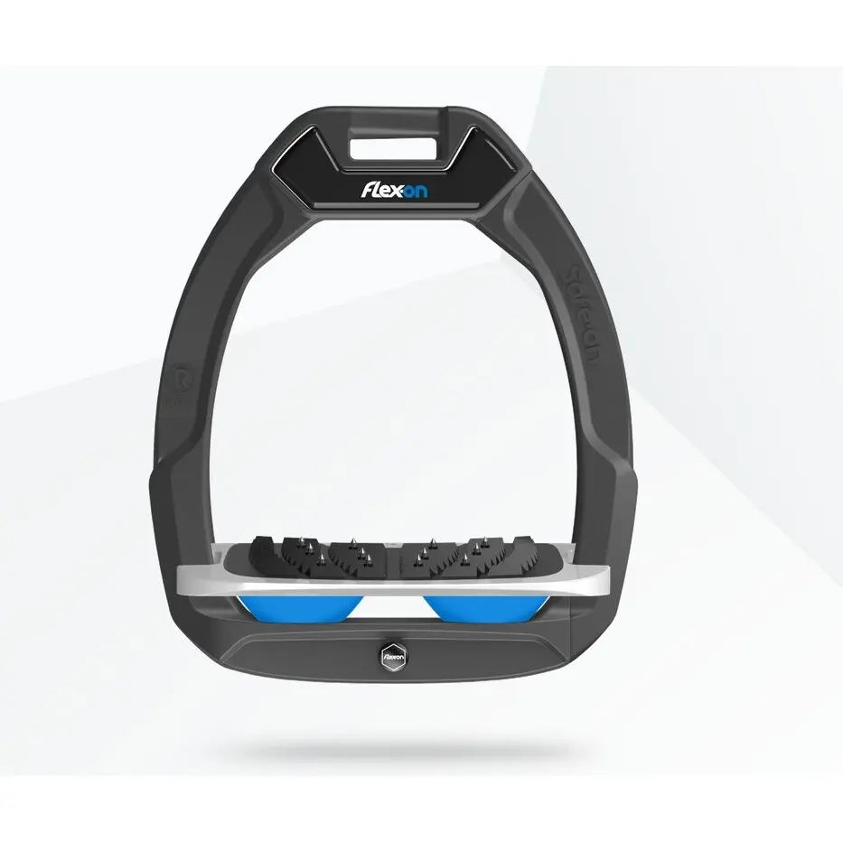 Sicherheitssteigbügel Reiten Neigung Ultra Grip Anthrazit/Grau/Blau Flex-On Safe-On