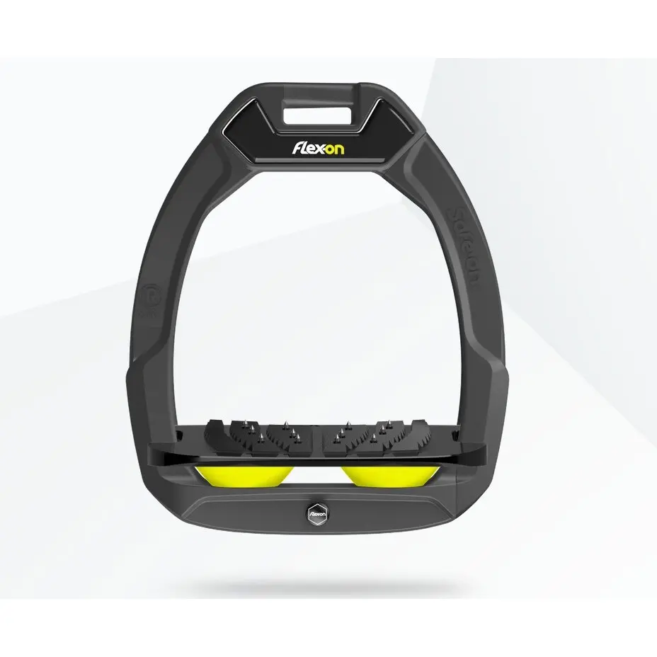 Sicherheitssteigbügel Reiten Neigungs Ultra Grip Anthrazit/Schwarz/Gelb Flex-On Safe-On