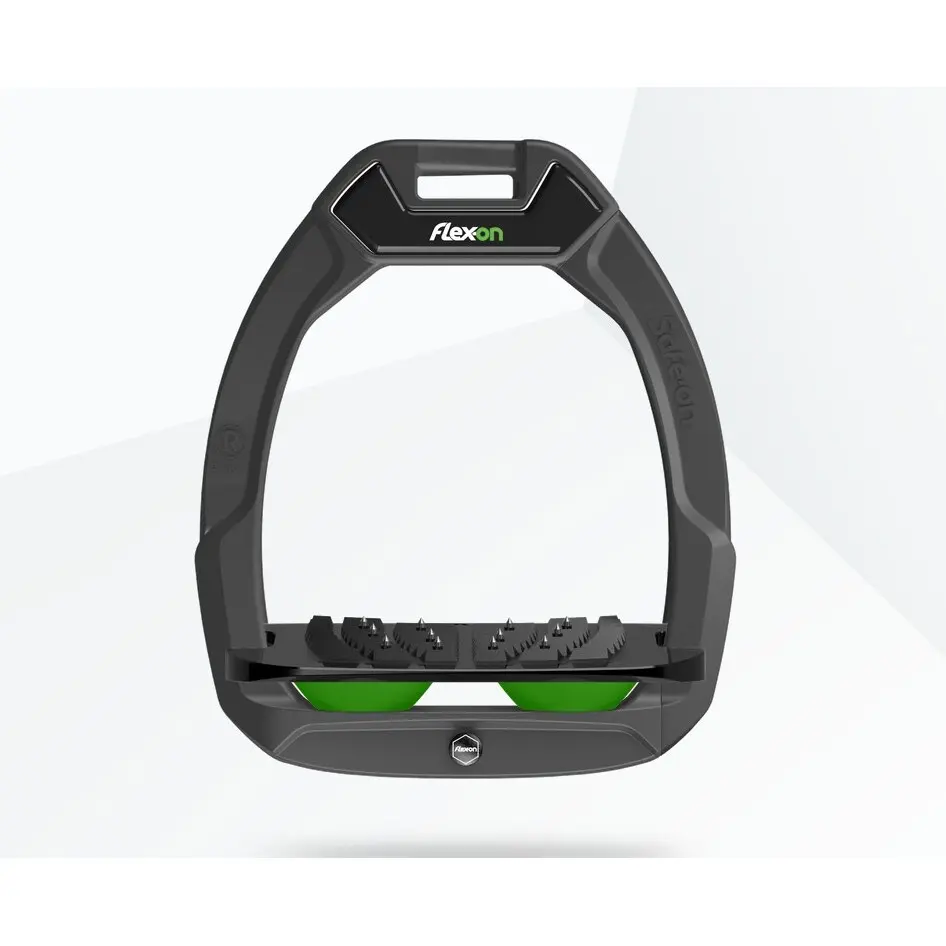 Sicherheitssteigbügel Reiten Neigung Ultra Grip Anthrazit/Schwarz/Grün Flex-On Safe-On