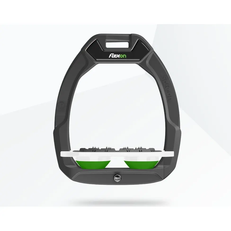 Comparer les prix de Étriers de sécurité d’équitation Plat Ultra Grip Anthracite/Blanc/Vert Flex-On Safe-On