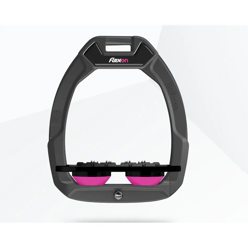 Comparer les prix de Étriers de sécurité d’équitation Plat Ultra Grip Anthracite/Noir/Rose Flex-On Safe-On