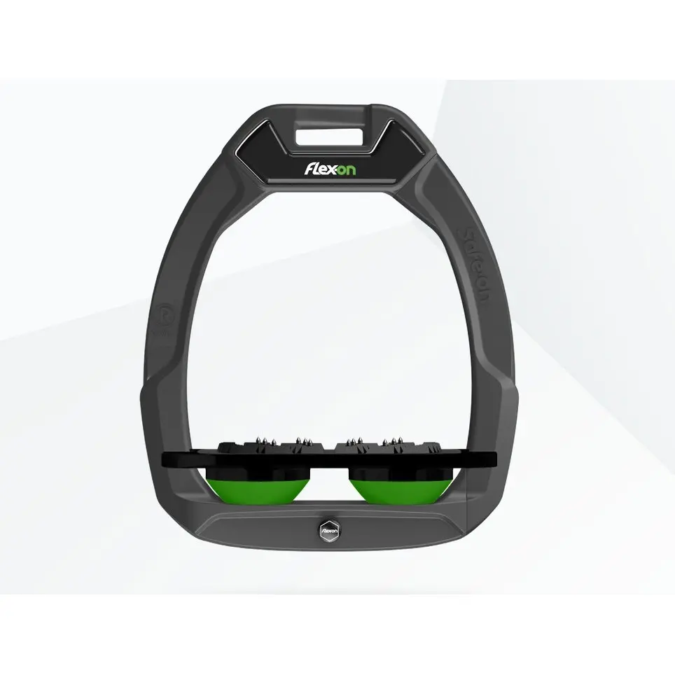 Sicherheitssteigbügel Flach Ultra Grip Anthrazit/Schwarz/Grün Flex-On Safe-On