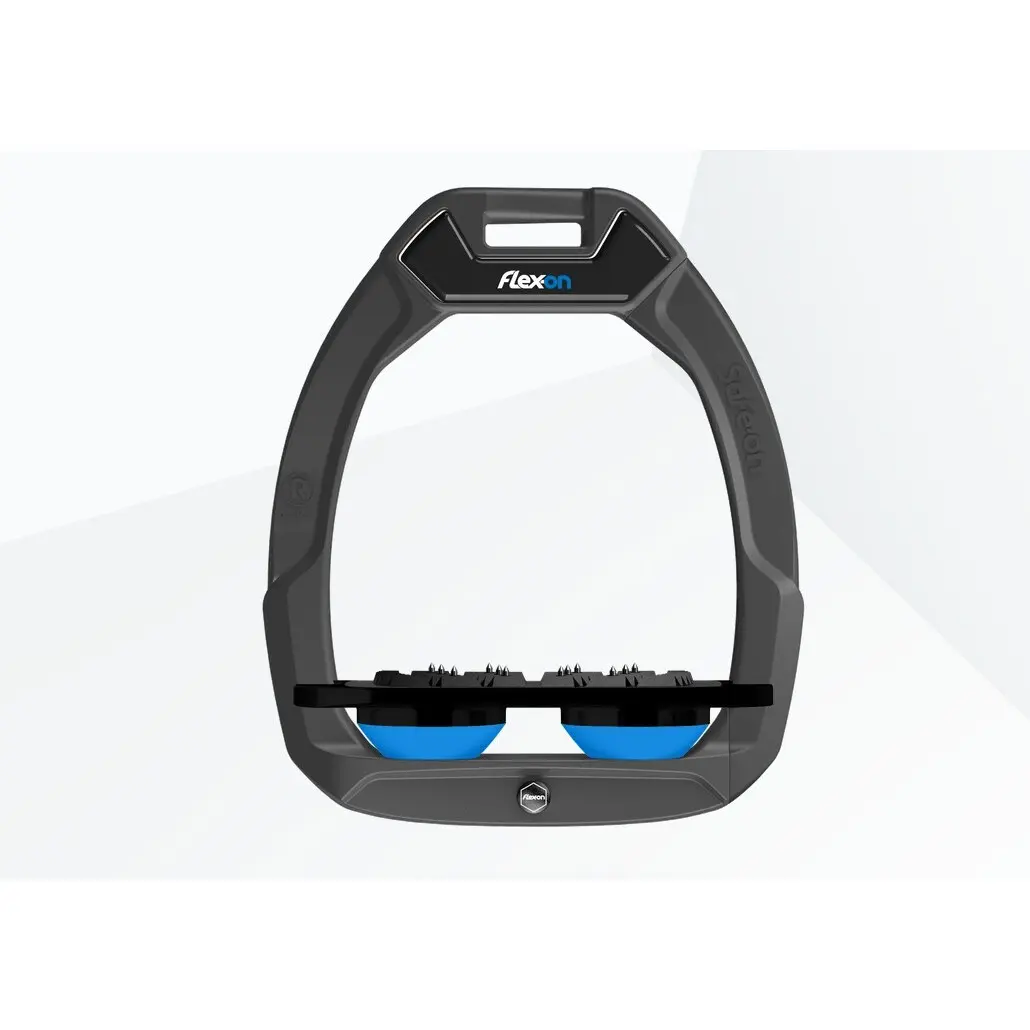 Sicherheitsreitsteigbügel Flach Ultra Grip Anthrazit/Schwarz/Blau Flex-On Safe-On
