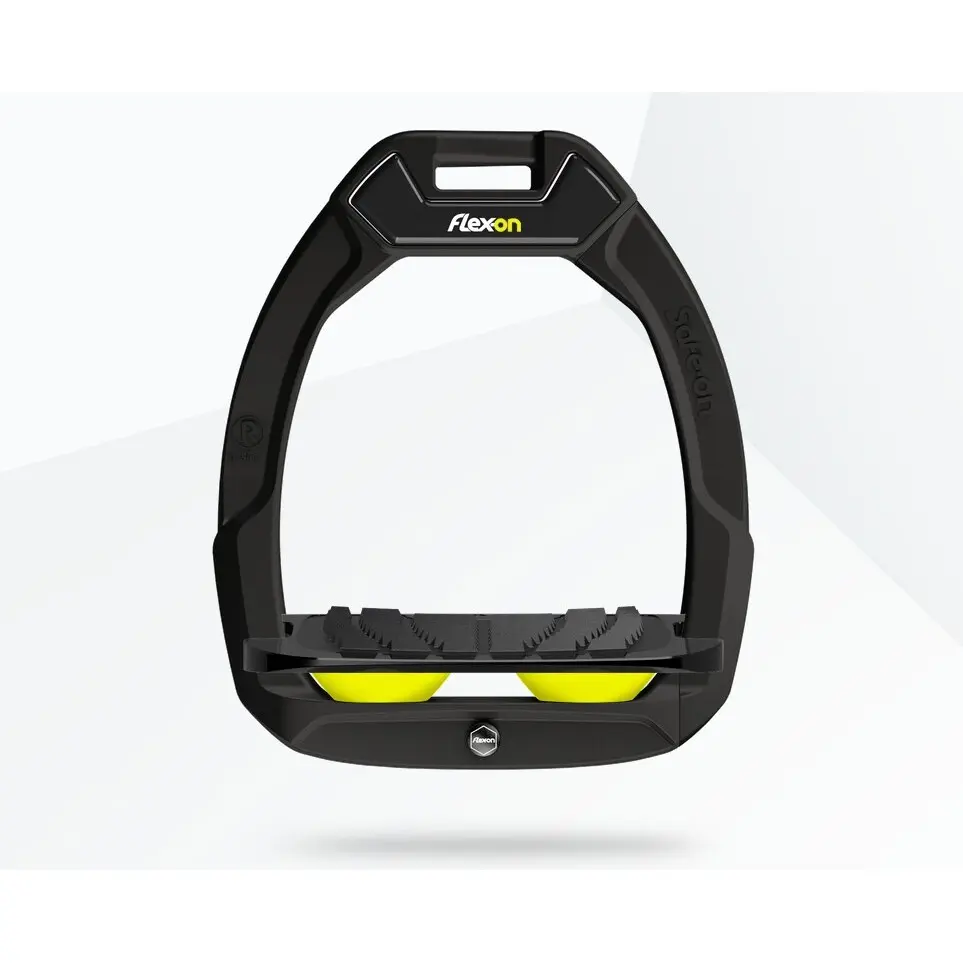 Étriers de sécurité d’équitation Incliné Grip Noir/Noir/Jaune Flex-On Safe-On
