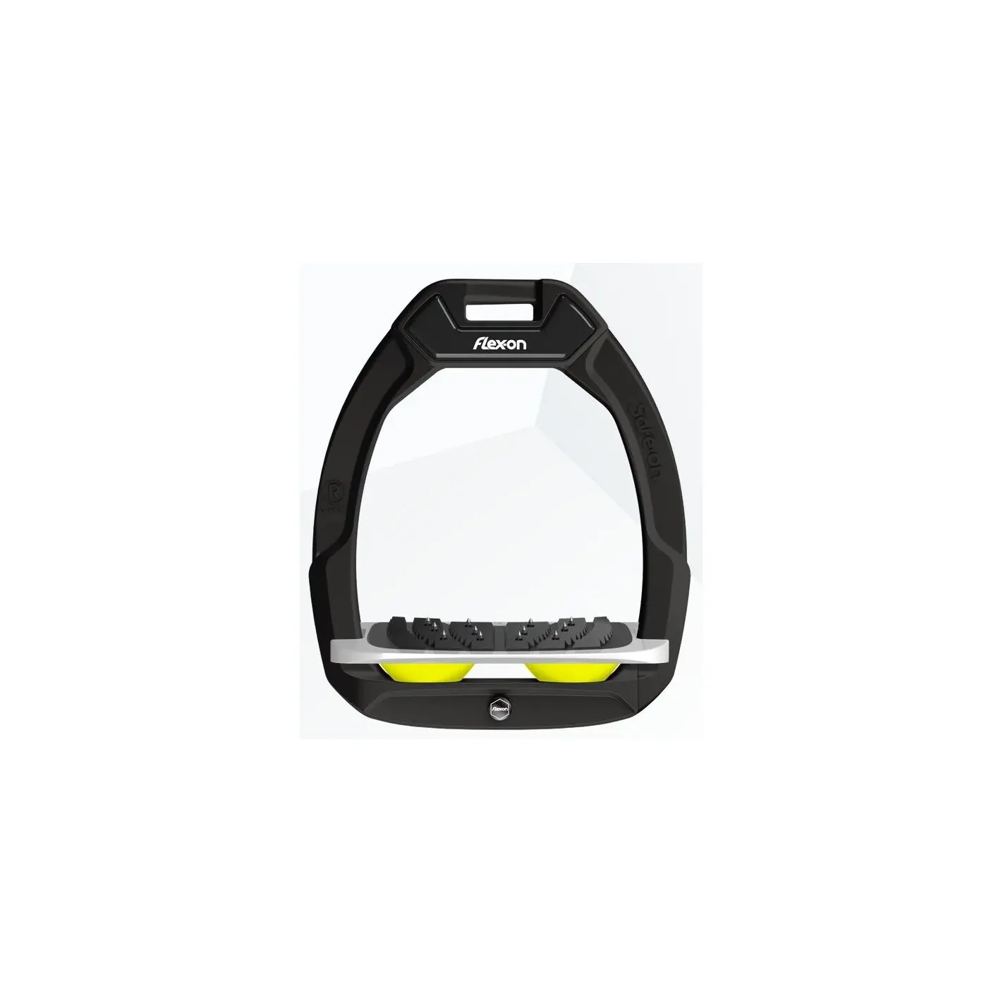 Sicherheitssteigbügel Reiten Neigungs-Ultra Grip Schwarz/Grau/Gelb Flex-On Safe-On