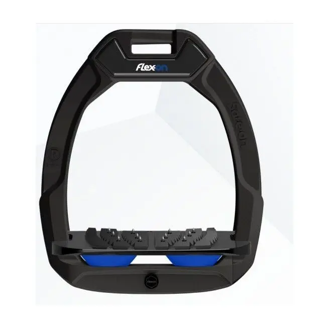 Comparer les prix de Étriers de sécurité d’équitation Incliné Ultra Grip Noir/Noir/Bleu Flex-On Safe-On